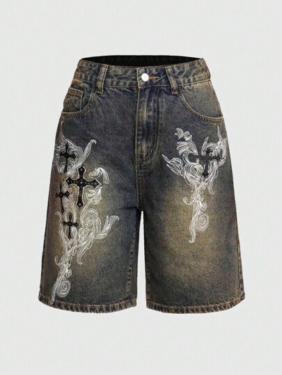Grunge Punk Women's Fashionable Printed Casual Denim Shorts