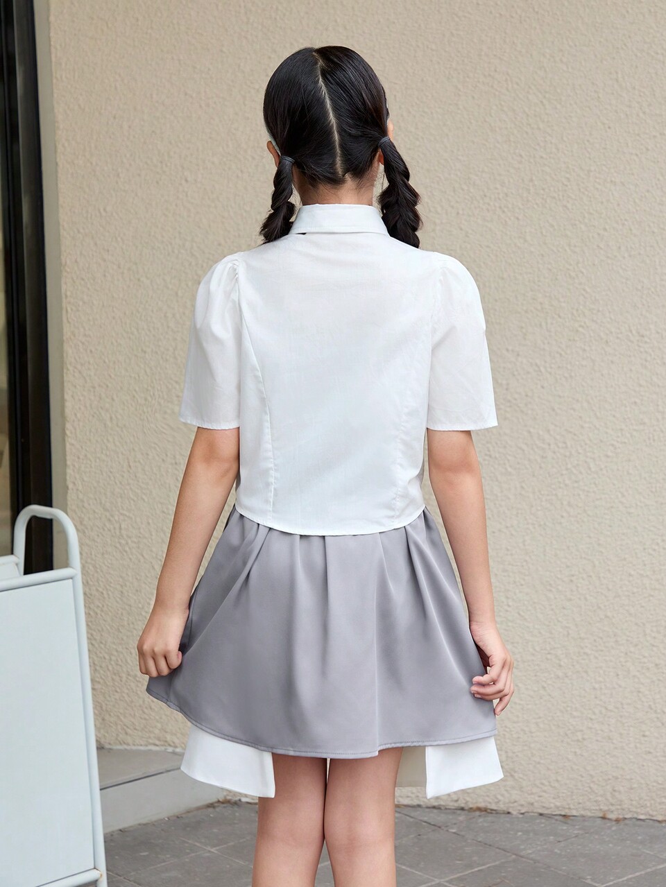 Tween Girl Casual Splice Cami Top With Pleated Skirt 2 In 1 Set