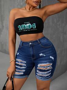 SHEIN SXY Shorts de motores elasticados ajustados y desgastados en tallas grandes
