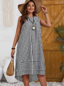 EMERY ROSE Plus Size Letnia, swobodna sukienka w kratę