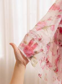 Soleia Vacation Romantic Pink Floral Puff Sleeve Plus Size Dress