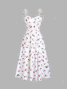 Sweetra 女士水果印花细肩带结夏季无袖连衣裙长款女装 - 彩色 - 查看 1