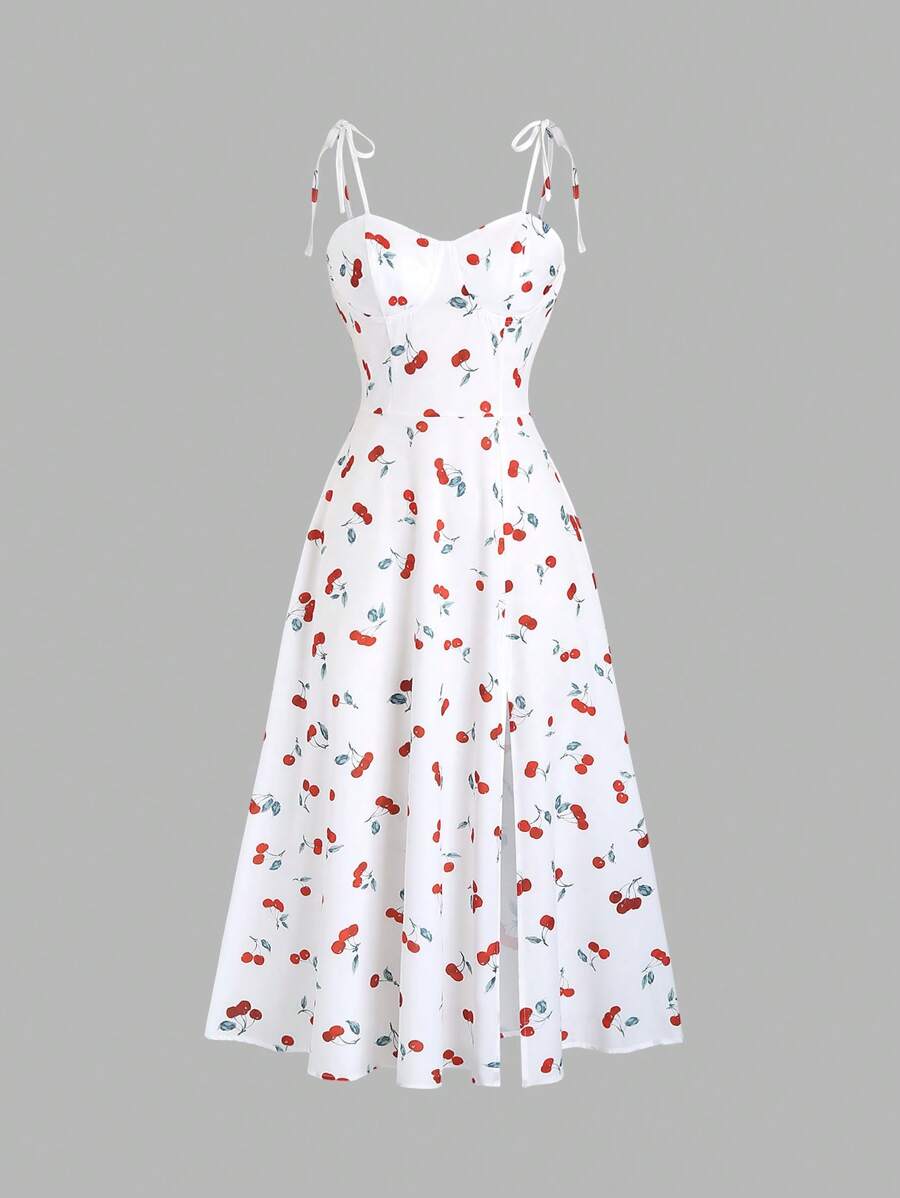 Sweetra 女士水果印花细肩带结夏季无袖连衣裙长款女装 - 彩色 - 查看 1