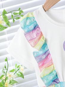 Baby Girl Casual Striped Colorblock Ruffle Romper, Summer - White - View 5