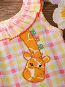 Baby Girls Plaid Print Romper - Orange - View 6