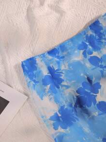 SHEIN Unity Ladies' Blue Floral Print Chiffon Midi Skirt, Perfect For Vacation - Multicolor - View 7