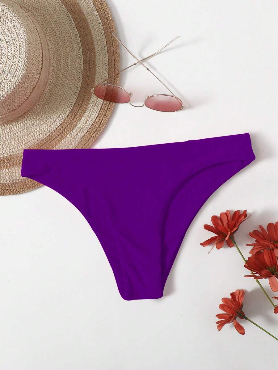 SHEIN Swim Solid Purple Bikini Bottom For Summer Beach - Violet Purple - View 1