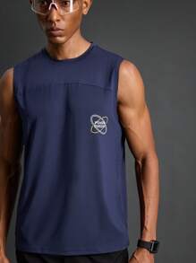 Manfinity Sport Polished Camiseta sin mangas de gimnasio estilo novio con estampado de letras de cuello redondo para entrenamiento diario de hombres
