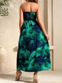 SHEIN Clasi Top largo tipo bandeau con estampado floral y dobladillo dividido para vacaciones
