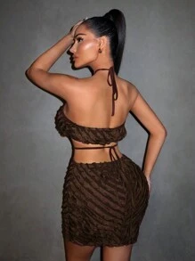 SHEIN SXY Fall Clothes Summer Strap Spaghetti Strap Ruffle Hem Fish Tail Long Dress For Women - Brown - View 2