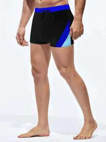 Manfinity KASUA Men Contrast Panel Drawstring Waist Swim Trunks,Hawaiian - Blue - View 5