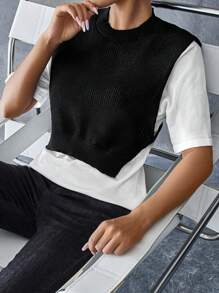 SHEIN Essnce Camiseta de mujer 2 en 1 empalmada para el verano