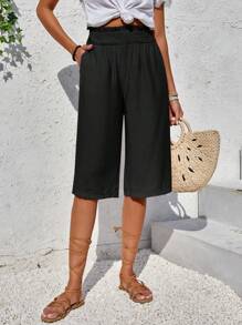 SHEIN LUNE Women's Solid Color Straight-Legged Vacation And Leisure Long Pants - Black - View 4