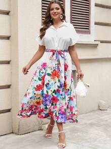 SHEIN Clasi 大尺碼沙梨印花優雅假日連衣裙，夏季 - 彩色 - 查看 2