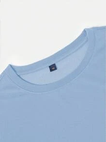 Claim Dot Men's Summer Unreal Shadow & Slogan Printed Round Neck Short Sleeve Casual T-Shirt - Baby Blue - View 3