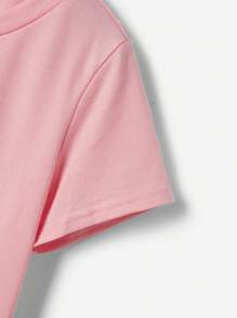 THE POWERPUFF GIRLS X SHEIN เสื้อยืดแขนสั้นลายลำลองสำหรับเด็กผู้หญิง เหมาะสำหรับฤดูร้อน - สีชมพูพาสเทล - ดู 6