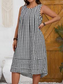 EMERY ROSE Plus Size Letnia, swobodna sukienka w kratę