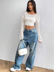 SHEIN Unity 女士短款休闲毛衣，百搭针织套头衫，秋冬季 - 白色 - 查看 4