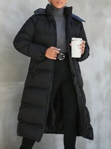 EURMUSE Petite Women's Hooded Padded Jacket - Black - View 1