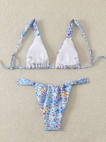 SHEIN Swim Women's Summer Beach Floral Sexy Bikini Set, Random Print - Multicolor - View 2