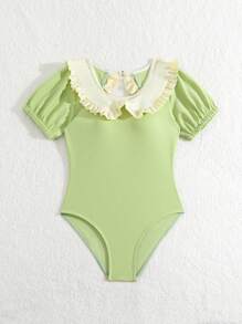 Girls Ruffle Trim Bow Front One Piece Swimsuit - Mint Green - View 4