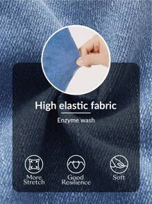 大尺碼女士時尚牛仔短褲，設有彈性腰部設計 - 藍色 - 查看 7