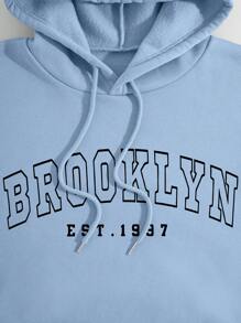 INAWLY Letter Graphic Kangaroo Pocket Drawstring Hoodie