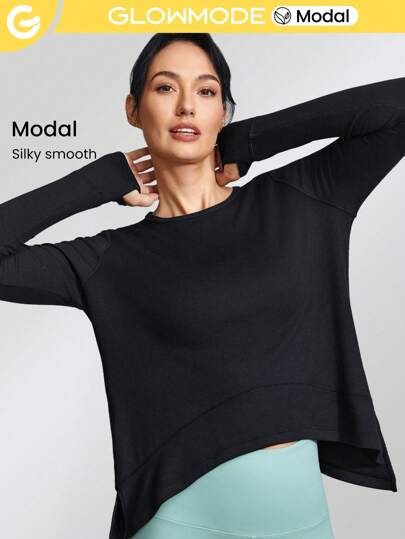 GLOWMODE Modal Amp It Up Slit Hem Oversized Long Sleeve Tee With Thumbholes