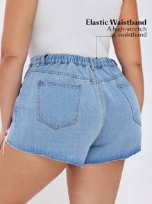 Pantalones cortos de mezclilla de talla grande con apariencia rota y sin elasticidad, a la moda - Azul - Ver 3