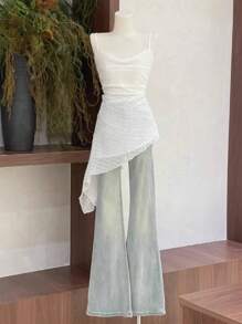 Firerie 女士白色不对称下摆分层围脖领吊带背心 - 白色 - 查看 6