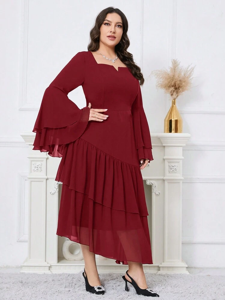 Modelyn Burgundy Red Plus Size Women's Spring/Summer Solid Color