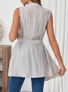 SHEIN LUNE 時尚無袖束腰中長款西裝外套，休閒風格