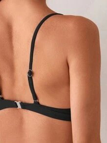 SHEIN Swim Einteiliger Bikini Set Einfarbig für Frauen, sexy und geeignet für Strand im Sommer, schwarz mit Unterstützung durch Bügel