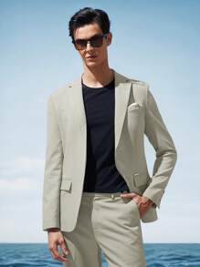 AKNOTIC Business Casual 易护理男士亚麻商务西装外套，秋冬款 - 灰色 - 查看 1