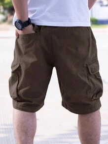Manfinity Homme Men's Summer Casual Cargo Shorts With Flap Pockets On The Side - Coffee Brown - View 2