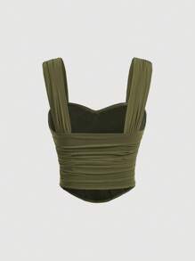 SHEIN MOD 素色褶邊寬肩帶上衣