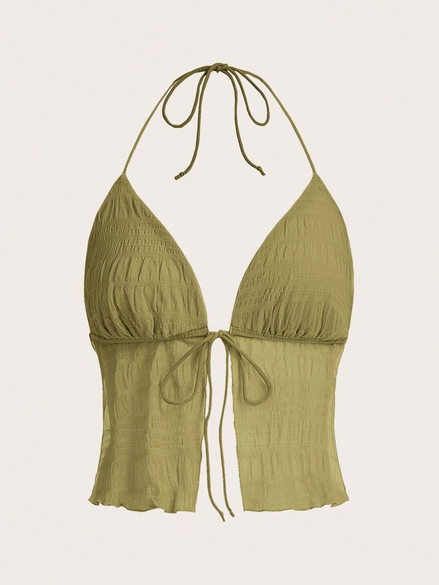 SHEIN ICON Top halter unicolor de espalda abierta con cordón