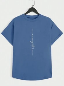 RueChic Tricou cu mânecă scurtă cu imprimeu cu litere pentru bărbați