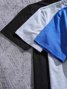 SHEIN 3入組大學字母印花寬鬆短袖T恤，適用於少年男孩 - 藍色 - 查看 4
