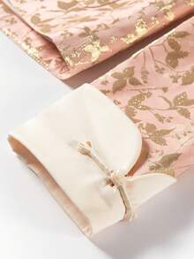 女式春秋优雅新中国风金色提花撞色长袖夹克 - 粉色 - 查看 7