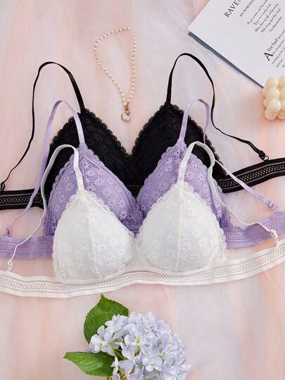 Lace Fashion Bra Set (Wireless, 3pcs/Set) Multi-Color Lingerie