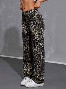 SHEIN EZwear 女性豹紋牛仔褲 - 彩色 - 查看 4
