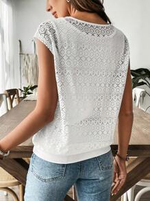 SHEIN Frenchy Nữ Kỳ Nghỉ Hè Màu Trơn Khoét Hở Cổ Tròn Cánh Dơi Áo Thun Nữ Tay Ngắn - Màu be - Xem 2