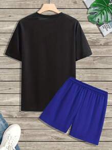 Gym Rark Conjunto de camiseta deportiva y pantalones cortos con gráfico de letras estilo novio, conjunto de gimnasio, conjunto de entrenamiento - Multicolor - Ver 2