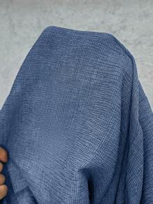 SHEIN LUNE 舒適紋理面料拼色釦領長袖襯衫，搭配有彈性腰身和寬腳褲，大碼2件套裝 - 藍色 - 查看 4