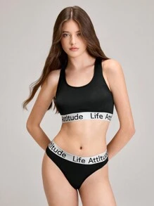 EasyFave Letter Tape Wireless Backless Black Bra - Black - View 3