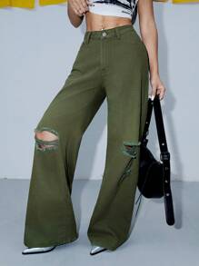 SHEIN ICON Damskie dżinsy o luźnym kroju, z szerokimi nogawkami i przetartymi kieszeniami