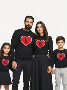 1pc Men's Letter & Heart Printed Round Neck Long Sleeve Sweatshirt - Black - View 1