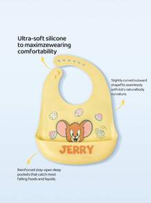 TOM & JERRY X SHEIN Cartoon Mouse Pattern Yellow Silicone Baby Bib, Waterproof And Oil-Proof For Feeding