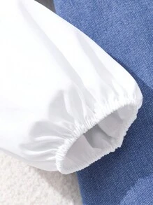 SHEIN Tween Girl Dżinsowa sukienka z blokami kolorów i ozdobioną kokardką z klapami i długimi rękawami